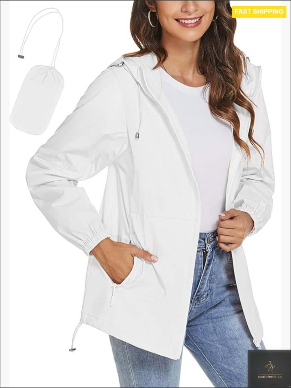Lightweight Waterproof Hooded Rain Jacket Packable Windbreaker Long Sleeve